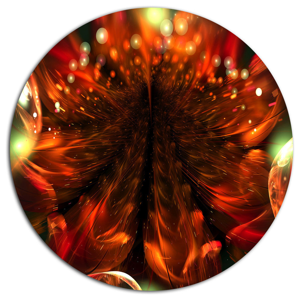 Abstract Fractal Orange Flower, Modern Floral Round Wall Art, 23"