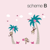 3 Monkeys With Palm Tree Wall Decal, Scheme B