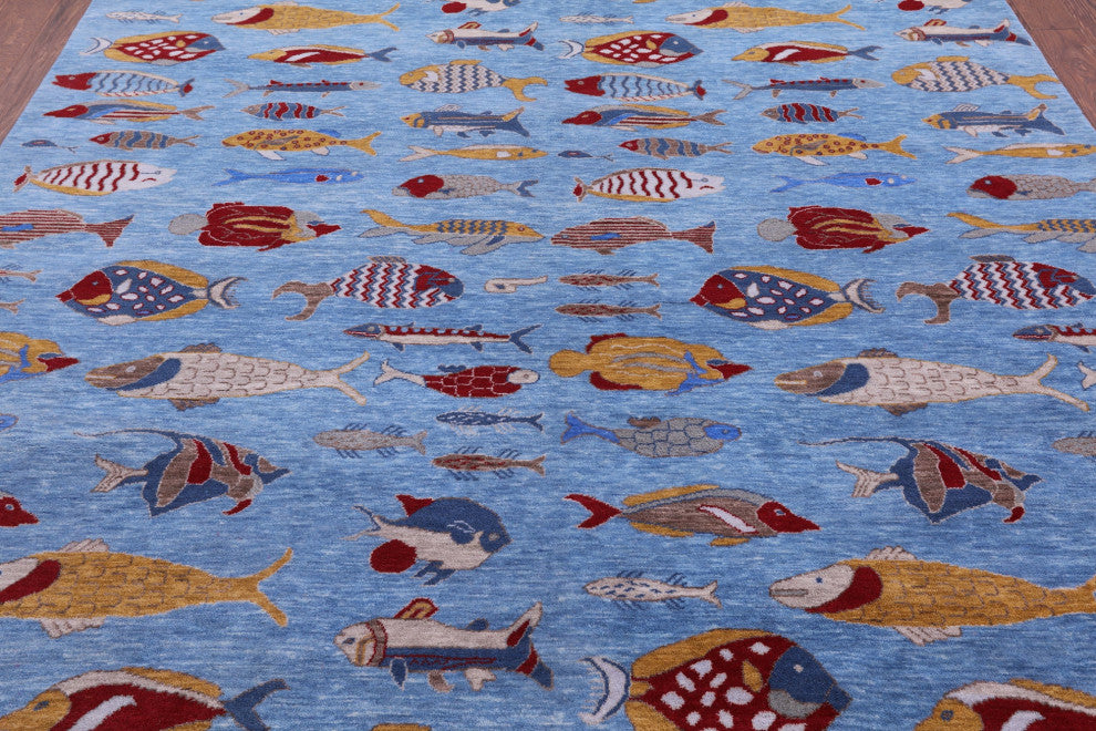 8' 1" X 10' 2" Gabbeh Fish Design Hand-Knotted Wool Rug - Q13695