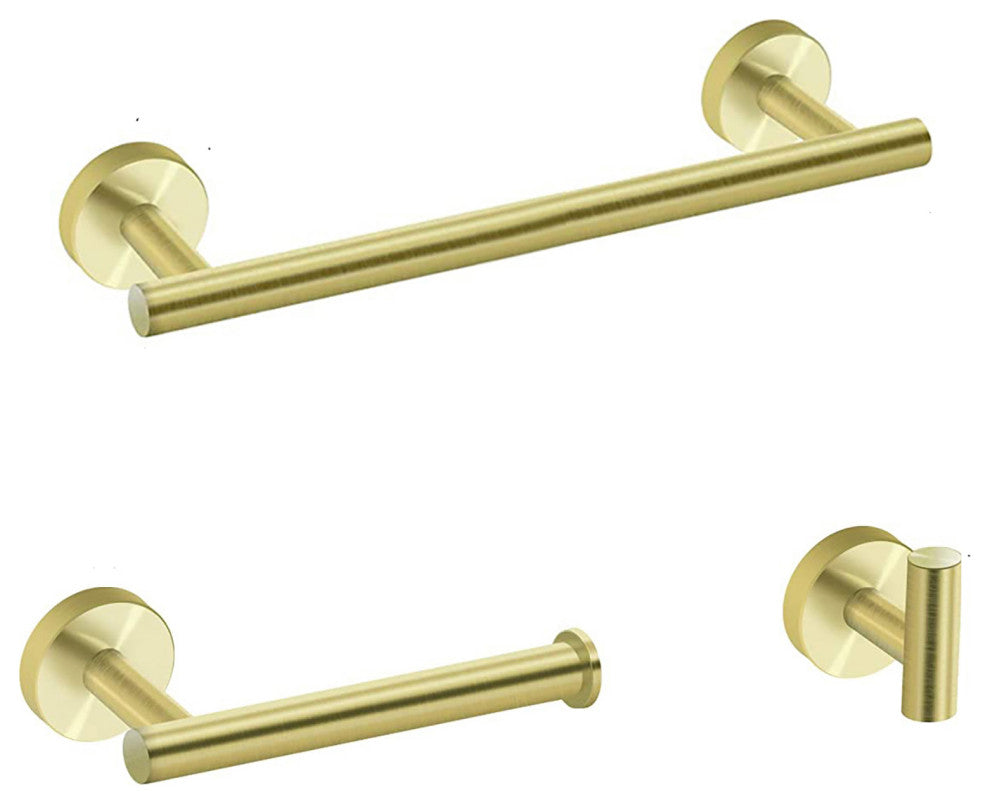 3-Piece Wall Mounted Bathroom Accessory Set, Brushed Gold