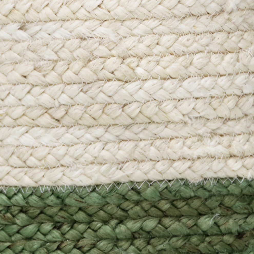 Two-Tone Off-White Jute Decorative Basket With Handles, Moss Green, 19"