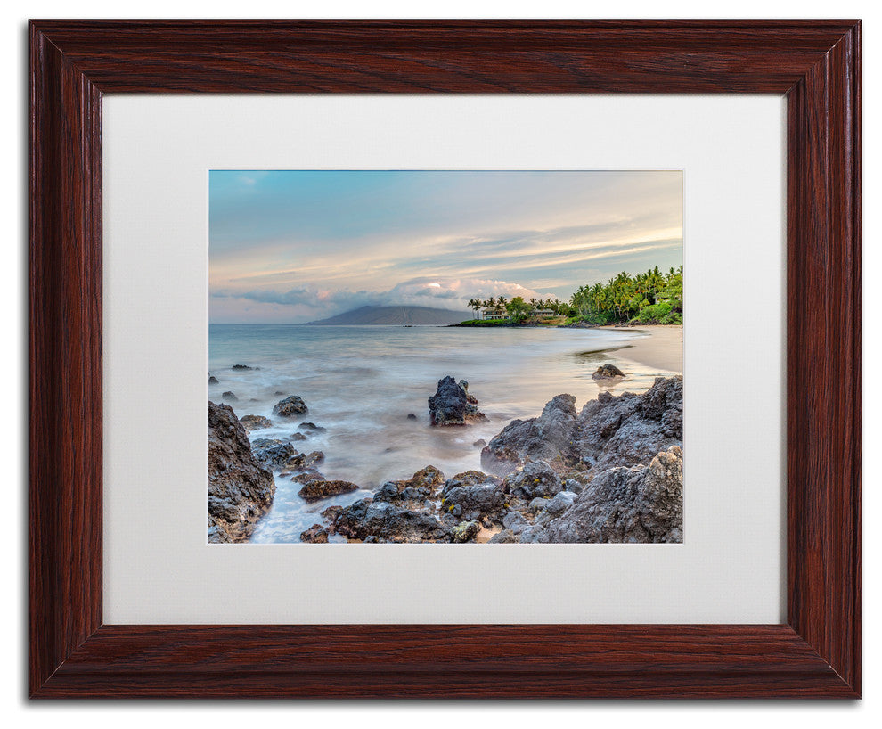 Pierre Leclerc 'Secret Beach Sunrise Maui' Matted Art, Wood Frame, White, 14x11