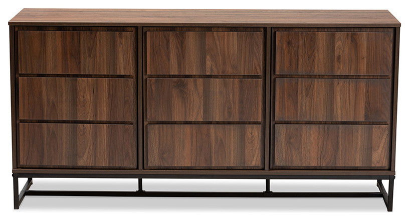 Jenett Modern Contemporary Walnut and Black 3-Door Sideboard Buffet
