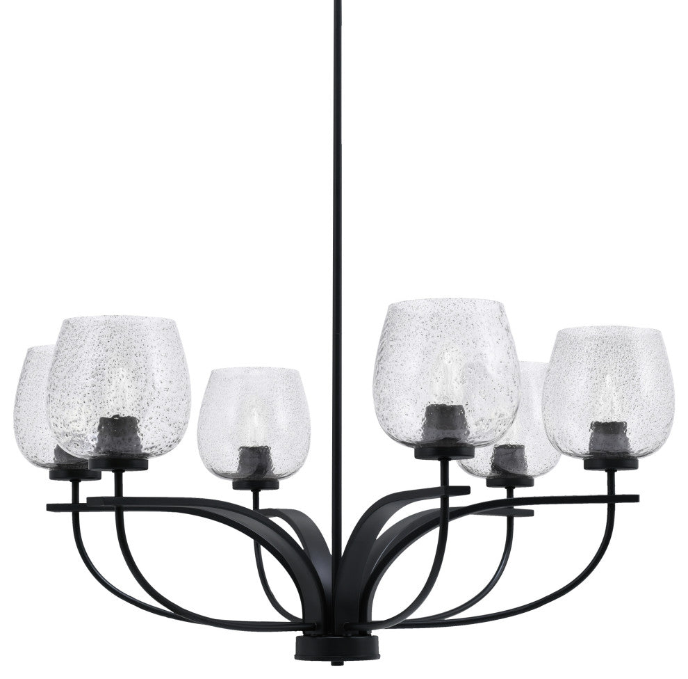 Cavella 6 Light Chandelier, Matte Black Finish, 6" Smoke Bubble Glass