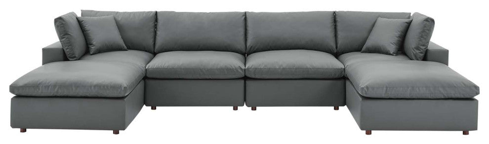 Sectional Sofa Set, Faux Vegan Leather, Gray, Modern, Lounge Hospitality
