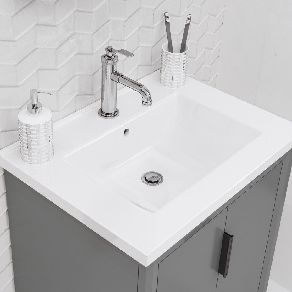 Elise 24 In. Ceramic Sink Top Vanity in Cashmere Grey with Single Faucet