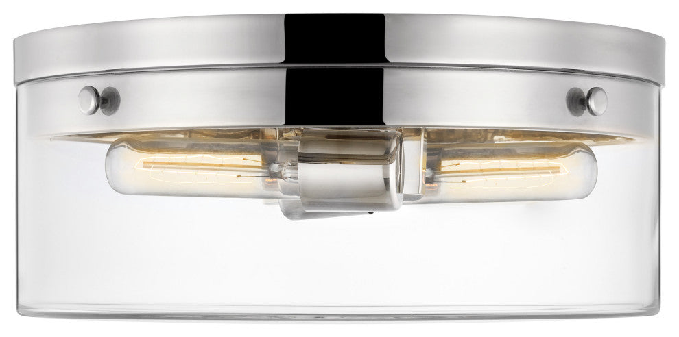 Intersection Small Flush Mount Fixture, Polished Nickel With Clear Glass