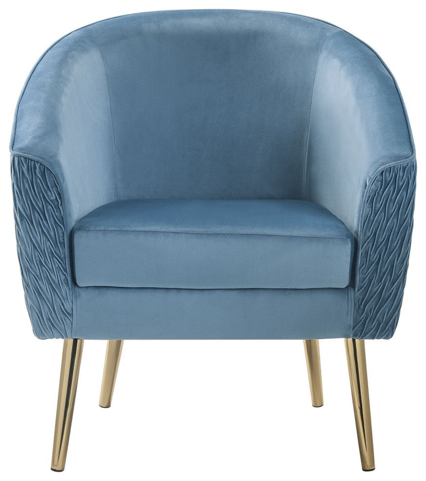 Benzara BM251110 Accent Chair With Velvet Upholstery and Metal Legs, Blue