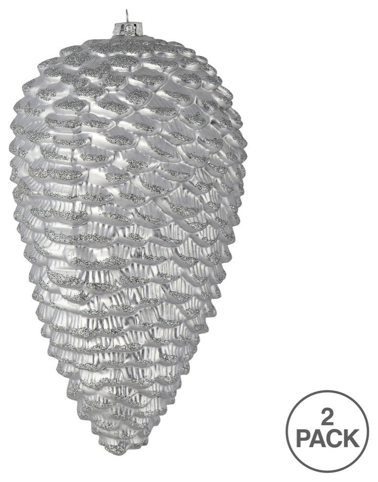 Vickerman N187307D 10" Silver Matte Glitter Pinecone Christmas Ornament