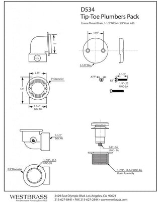 Tip Toe Sch. 40 ABS Plumber'S Pack With Two-Hole Elbow In Powder Coated White