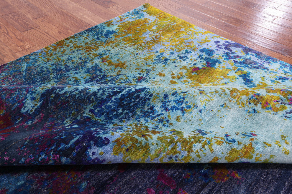 Wool and Silk Abstract Hand Knotted Rug 8' 0" X 10' 3" Q9099
