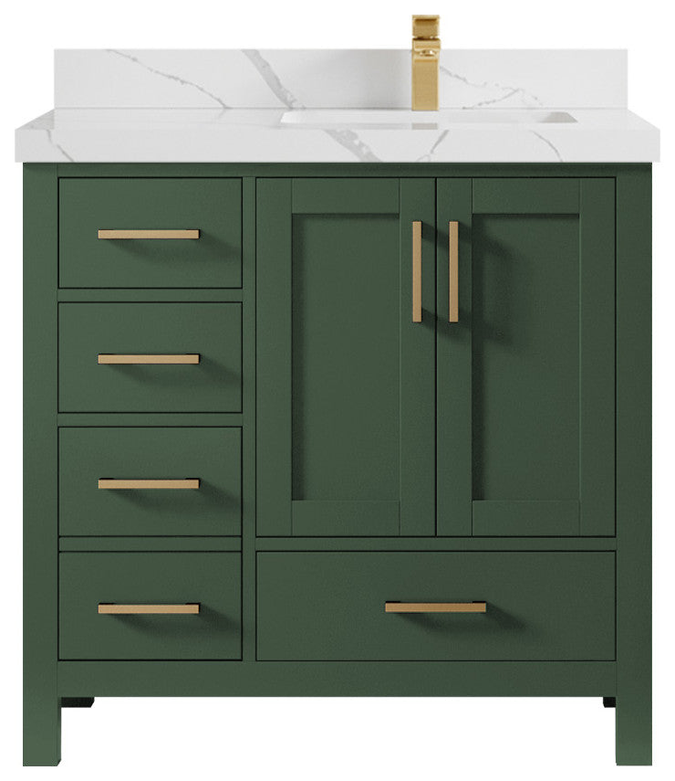 Malibu 36 Right Offset Bath Vanity in Lafayette Green 2" Calacatta Laza