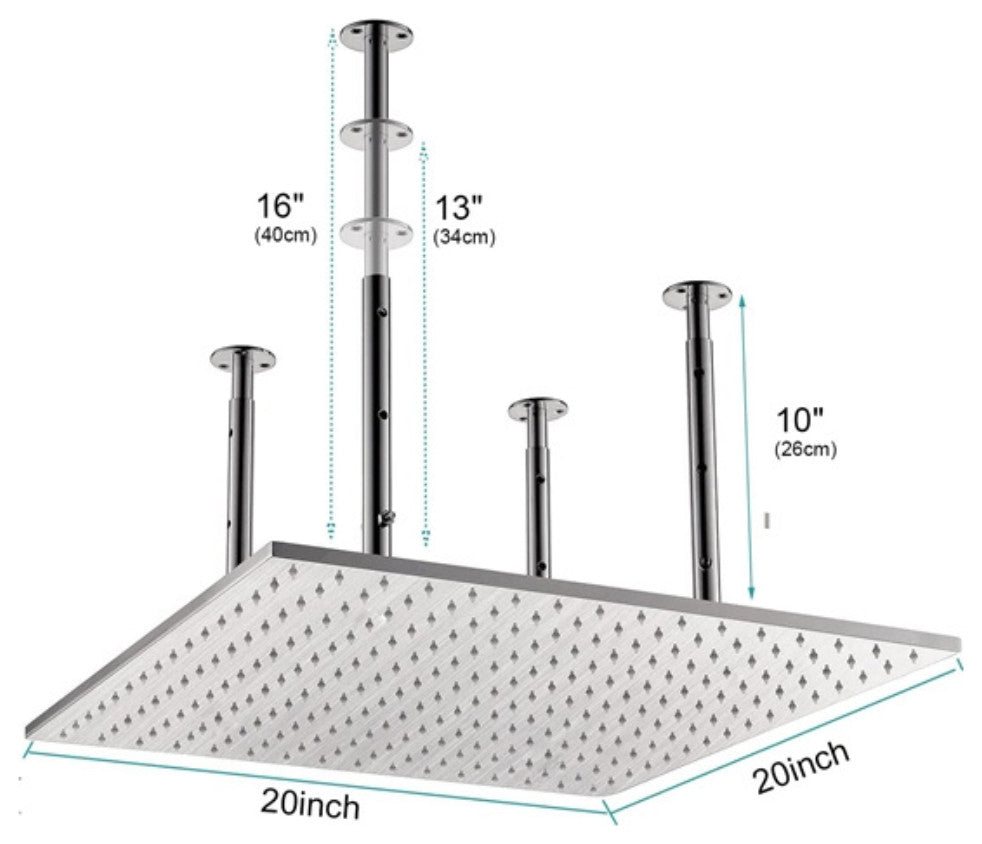 Vasto 20" Rainfall Shower System, Handheld Shower and Jetted Body Sprays, Chrome