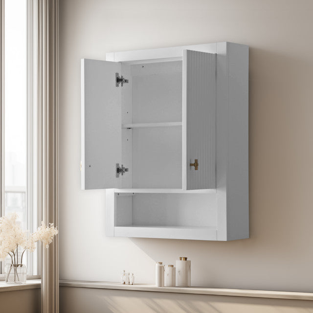 Vanity Art 24" Wall Mounted Bathroom Storage Cabinet, Linear White, Golden Brushed Handle
