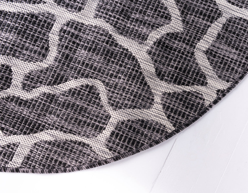 Rug Unique Loom Outdoor Safari Dark Gray Round 4' 0 x 4' 0