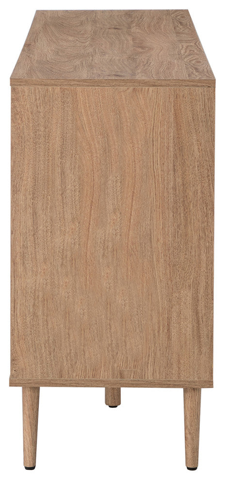 3-doors Modern Sideboard Cabinet With Rattan Design, Oak