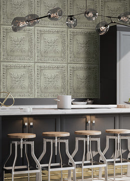 Tin Tile Pattern Wallpaper, Mint Green, Sample