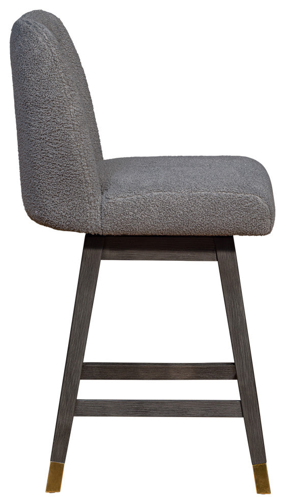 Amalie Swivel Counter Stool, Gray Oak Wood Finish With Gray Boucle Fabric