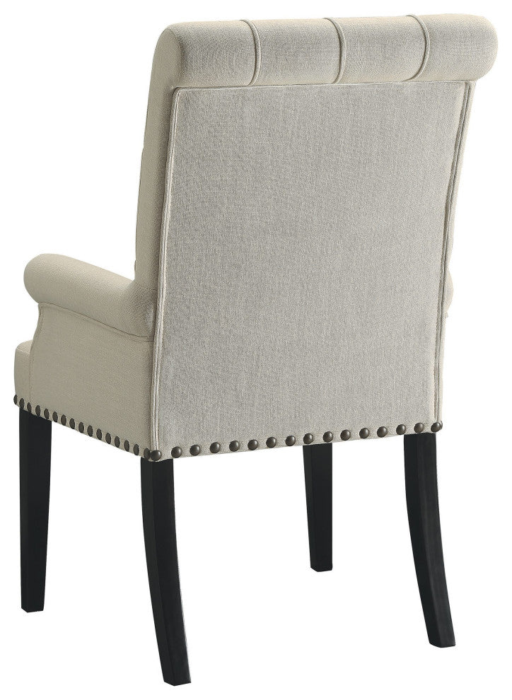 Fabric Dining Armchair with Nailhead Trim, Beige