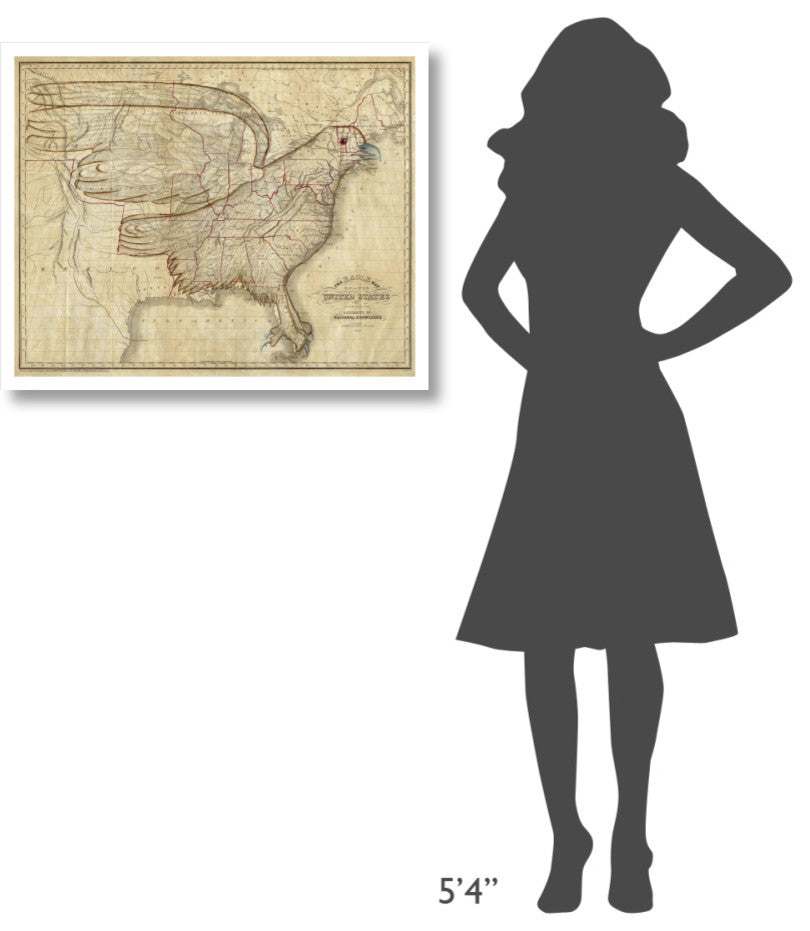 "Eagle Map of the United States, 1833" Paper Art, 32"x26"