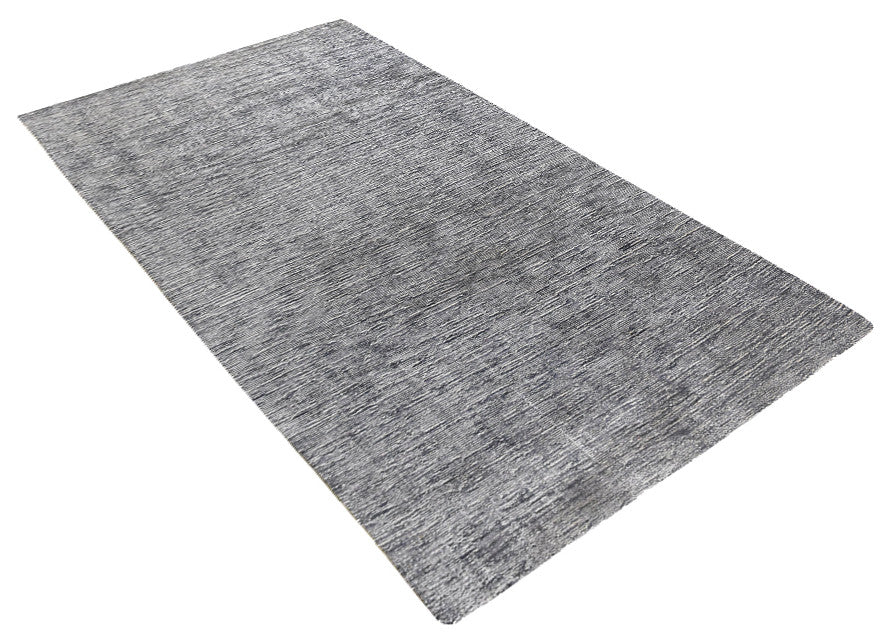 HAND KNOTTED LOOM SILK ECO-FRIENDLY RUGS-6'x9',Rectangle,White Charcoal,Solid