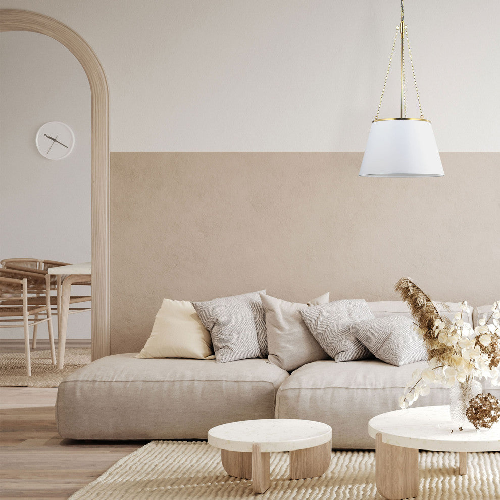 Plymouth Contemporary 1 Light White Aged Brass Fabric Pendant