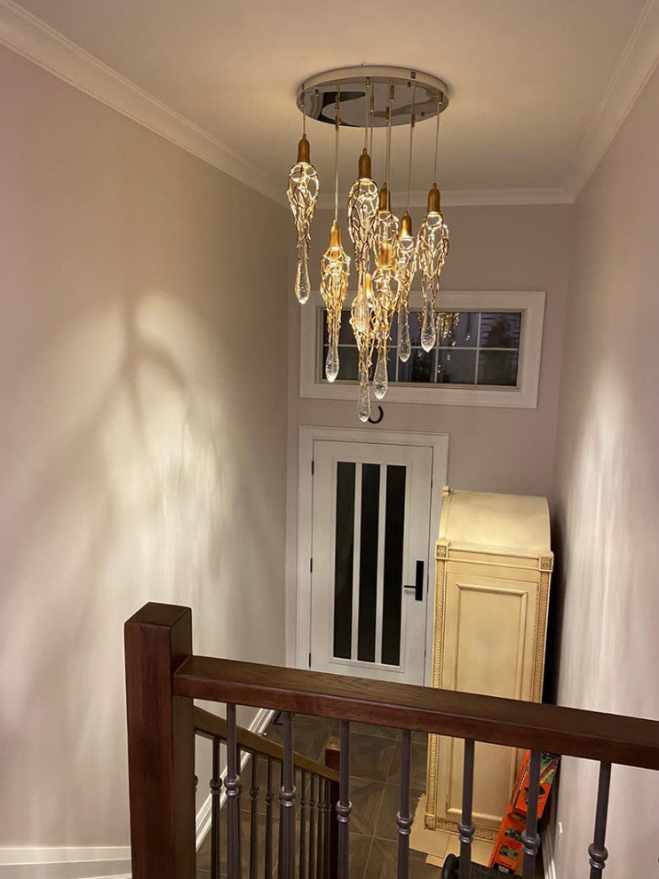MIRODEMIÂ® Andora | Creative Crystal Chandelier with Clear Glass Drops, 9 Lights, Cool Light