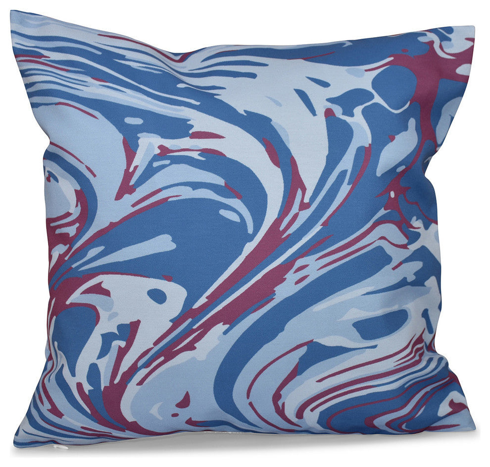 Marble Blend, Geometric Print Pillow, Blue, 16"x16"