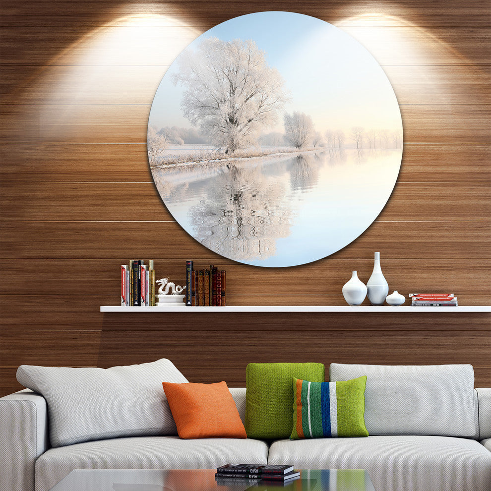 Frosty Winter Tree By Rising, Photo Large Disc Metal Wall Art, 36"