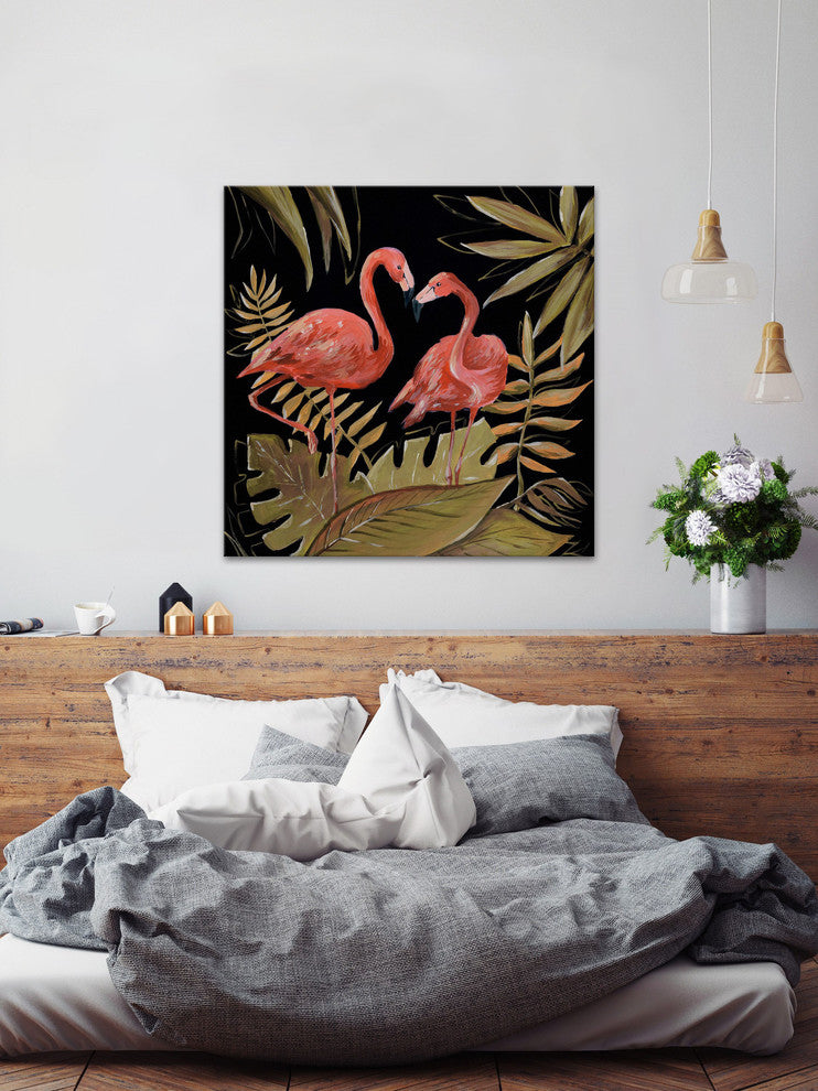"Flamingos Sweetheart II" Painting Print on Wrapped Canvas, 18"x18"
