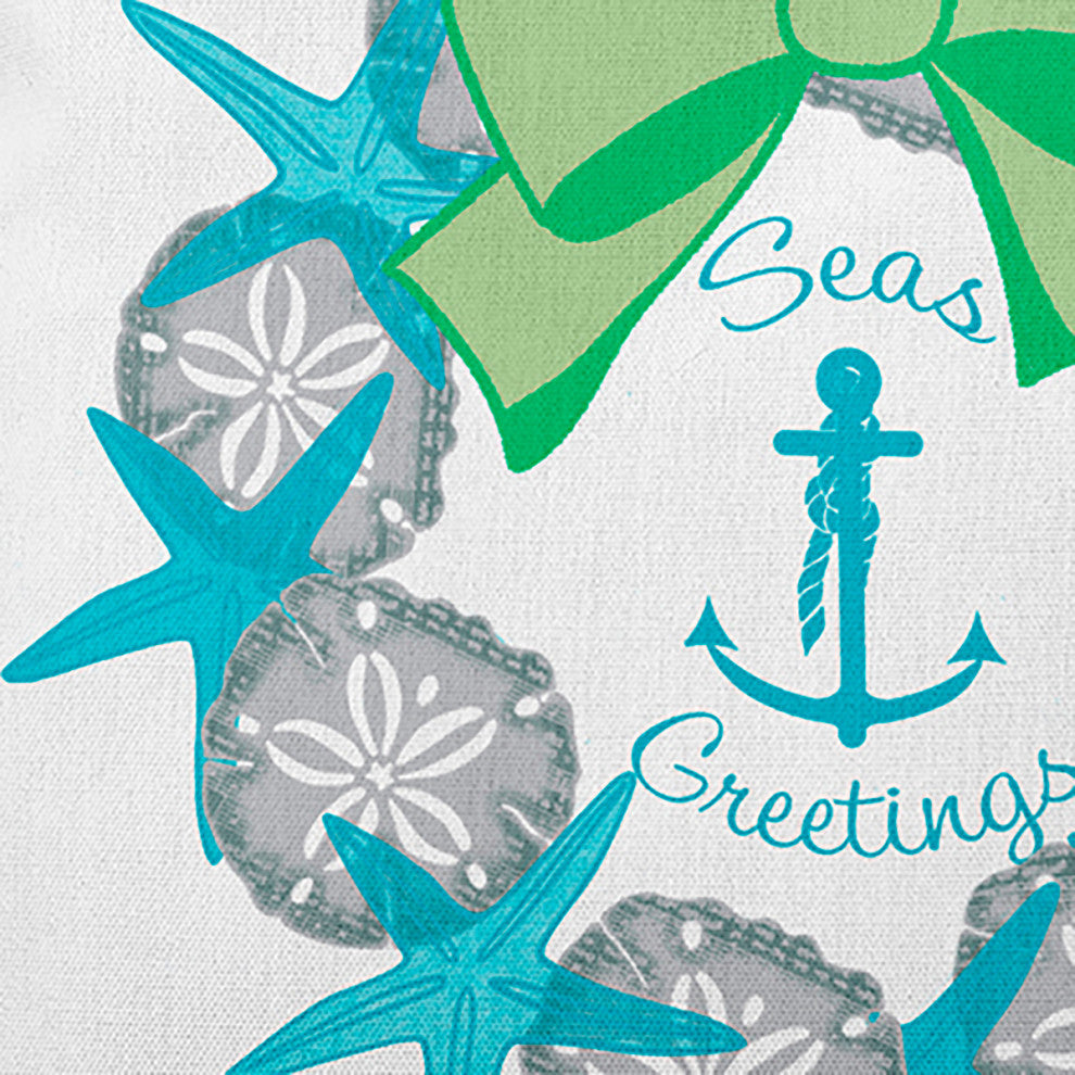 Seas and Greetings Wreath Accent Pillow, Turquoise, 14"x20"