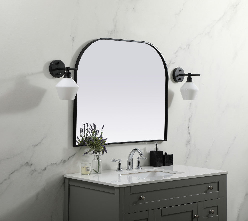 Metal Frame Arch Mirror 36X30 Inch, Black