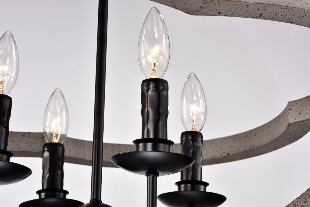 4-Light Slate Wood and Black Finish Geometric Cage Chandelier