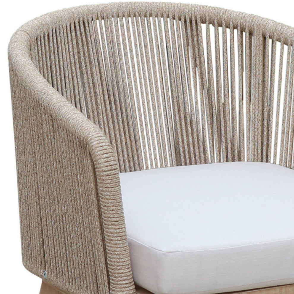 Benzara BM287768 Set of 2 Dining Chairs, Acacia Wood Frame, Beige Woven Rope