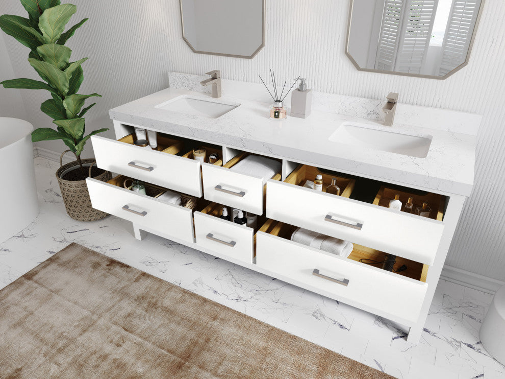 Parker 72 Double Sink Bath Vanity in White 2" Carrara Quartz