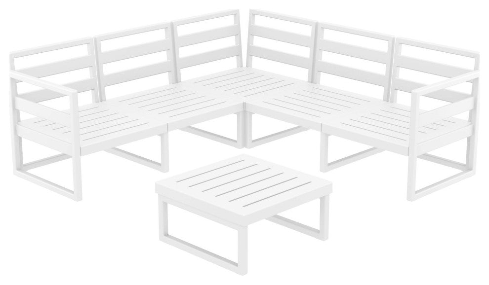 Mykonos Corner 5-Person Sectional Set White, Acrylic Fabric Charcoal Cushion