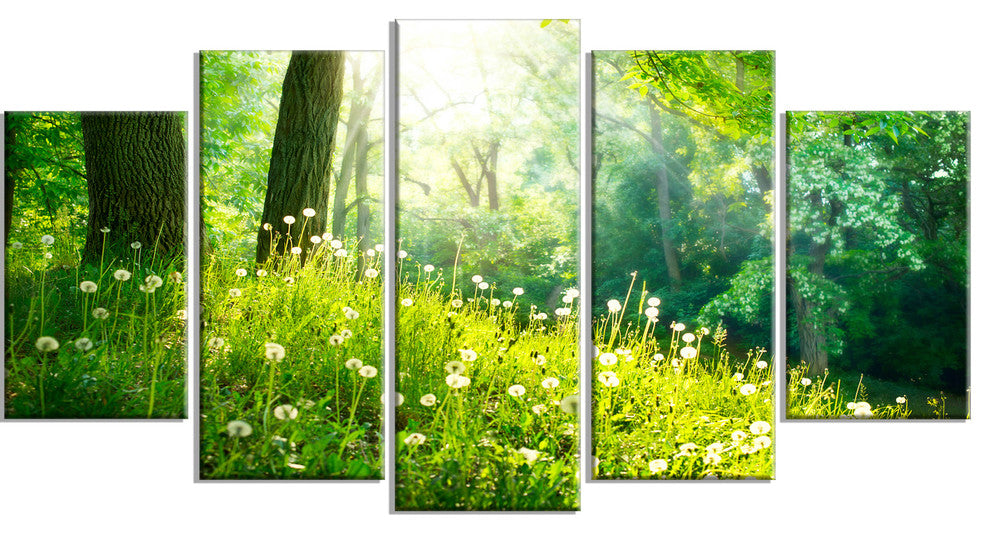 Beautiful Green Grass and Trees, Large Landscape Canvas Print, 60"x32", 5 Panels