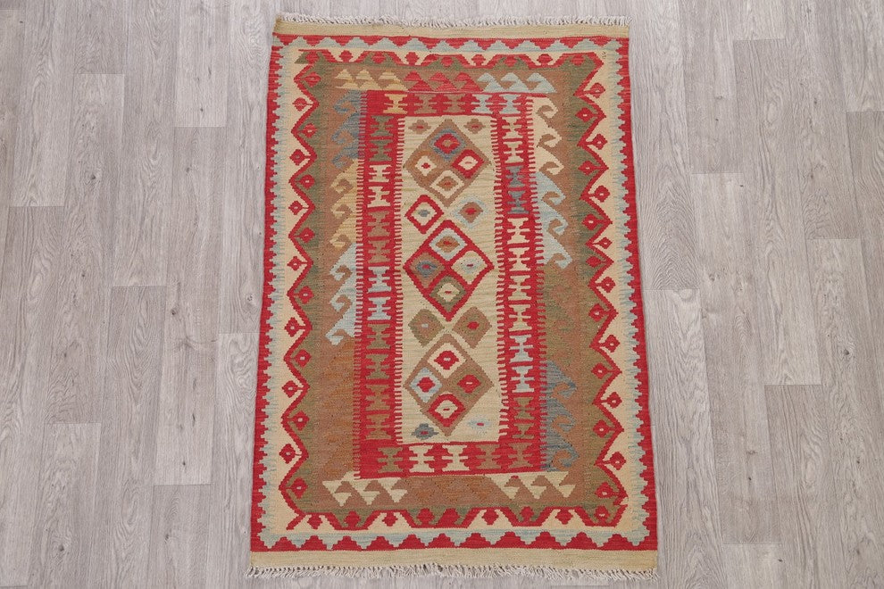 Pure Wool Turkish Flat-Woven Oriental Kilim Traditional Area Rug, 5'0"X3'3"
