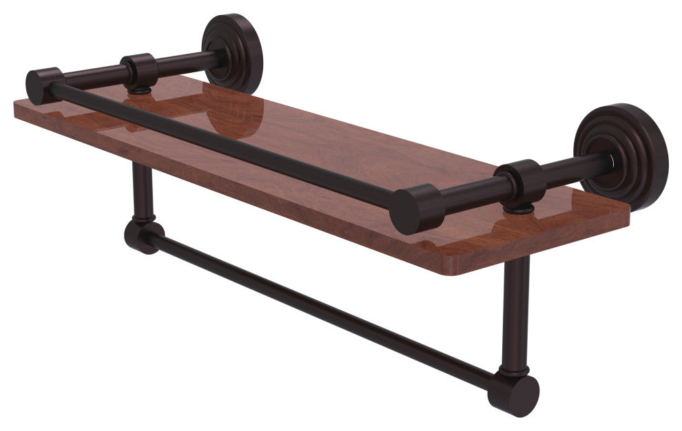 Waverly Place 16" Wood Shelf with Gallery Rail and Towel Bar, Antique Bronze