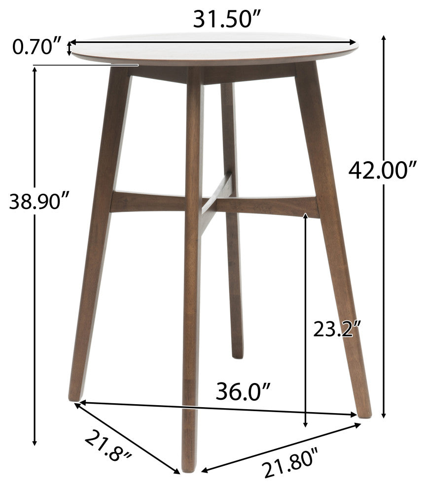 GDF Studio 5-Piece Simi Natural Walnut Finish Circular Bar Height Dining Set, Dark Gray