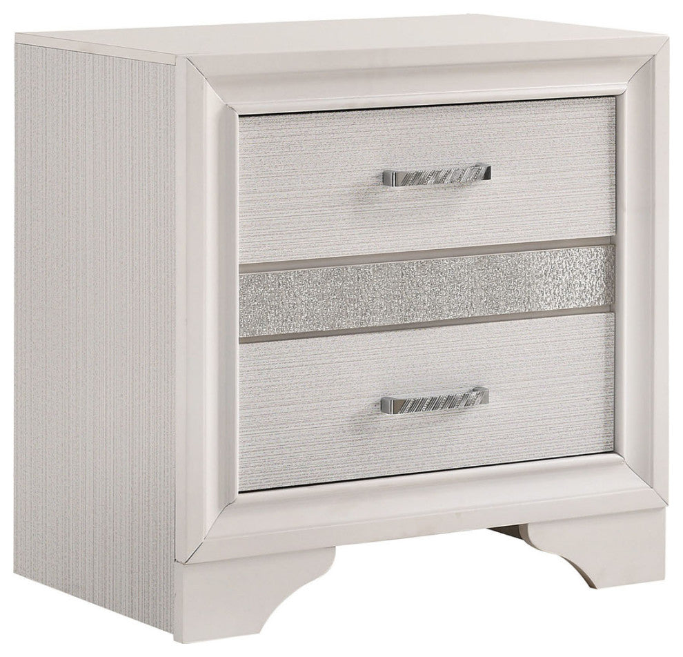 2 Drawers Wooden Nightstand, White