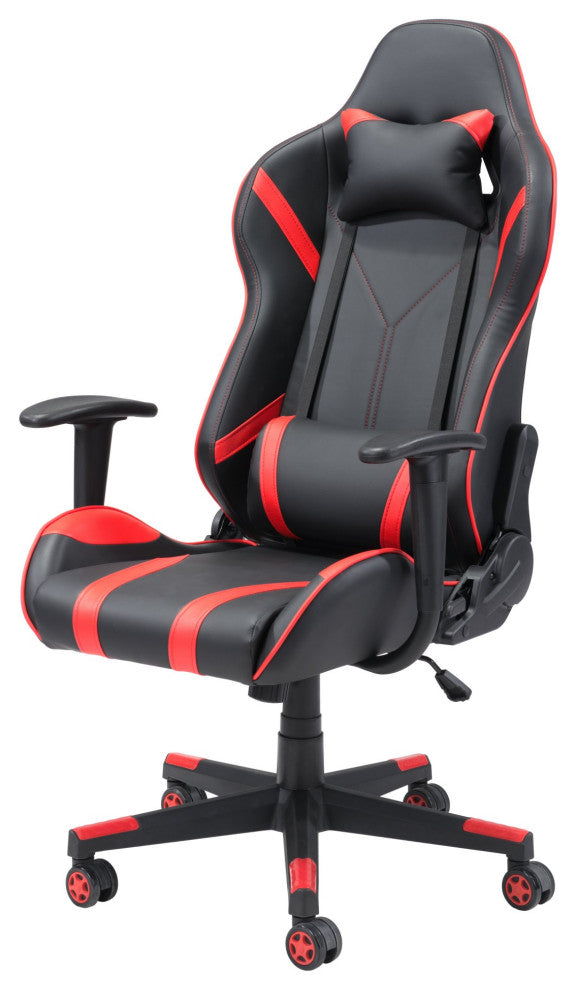 Computer Work Gaming Chair, Faux Vinyl Leather, Black, Red, Home Office