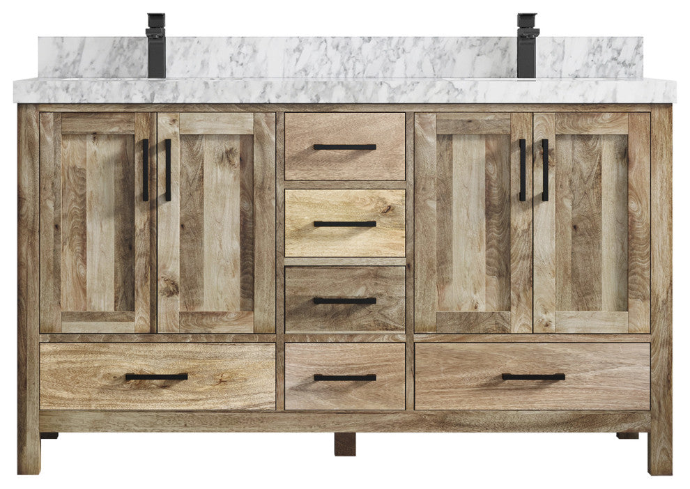 Malibu Mango 60 Double Sink Bathroom Vanity in Natural 2" Carrara Marble
