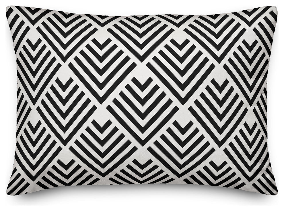 Black Geometric Arrow Outdoor Throw Pillow, 14"x20"