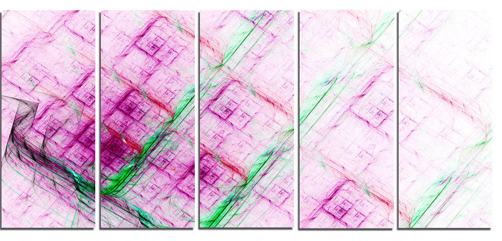 Purple Fractal Grill Pattern, Abstract Art on Canvas, 60"x28", 5 Panels