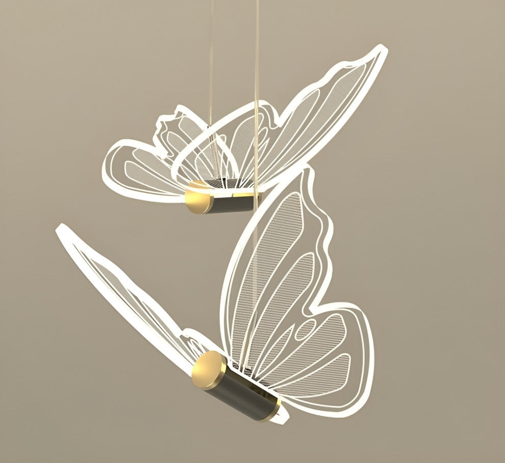 Camogli | Beautiful LED Chandelier with Hanging Butterflies, 5 Heads, Cool Light