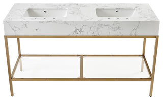 Marmo Bathroom Vanity, White, 60" Wide, Brushed Brass Finish