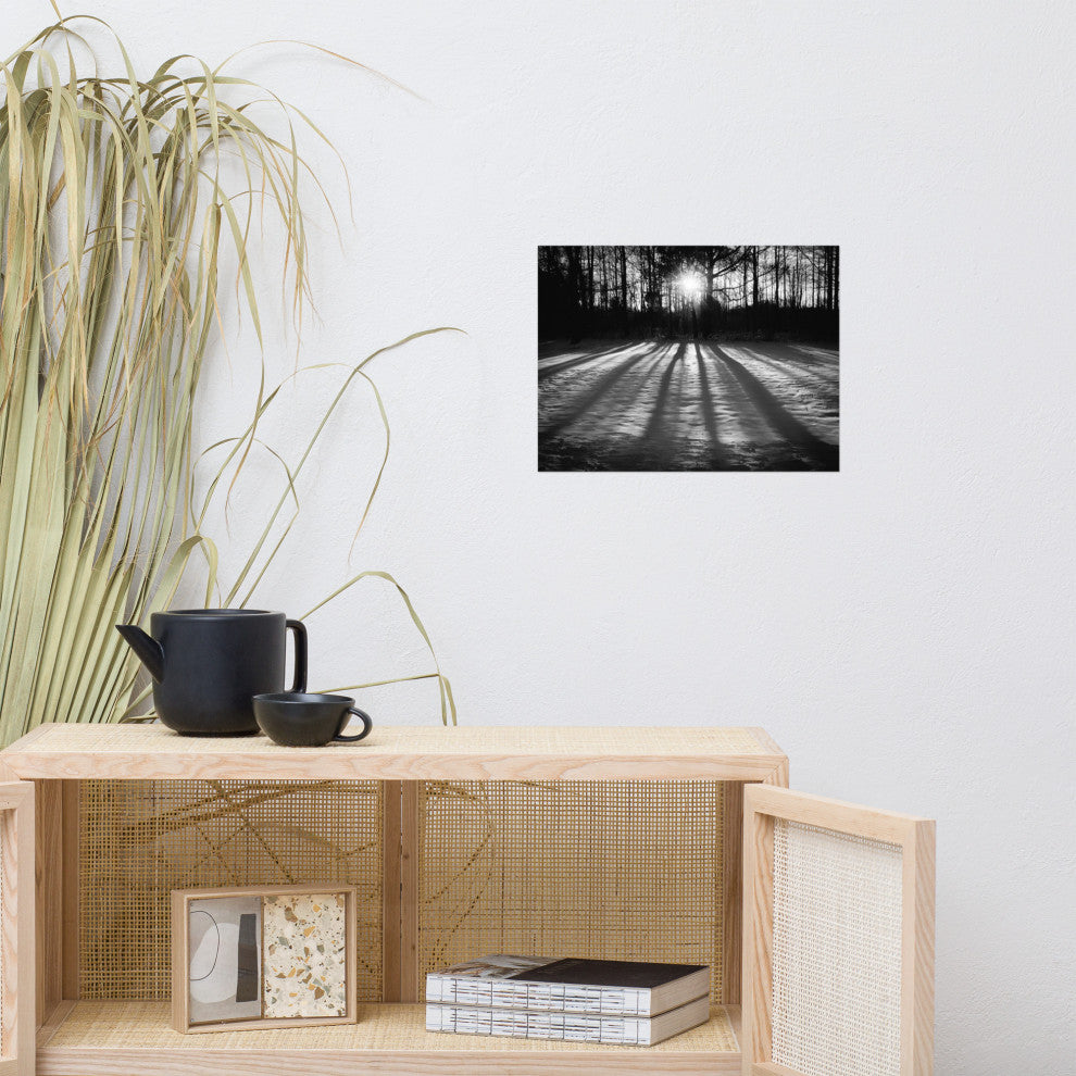Country Wall Art: Winter Shadows Black & White Landscape Unframed Print, 12" X 16"