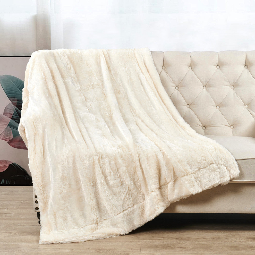 Double Sided Over-Sized Faux Fur Throw Blanket, Ivory, 70''x80''
