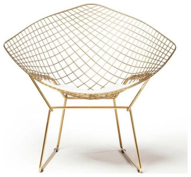 Diamond Bertoia Wire Chair, Gold/White